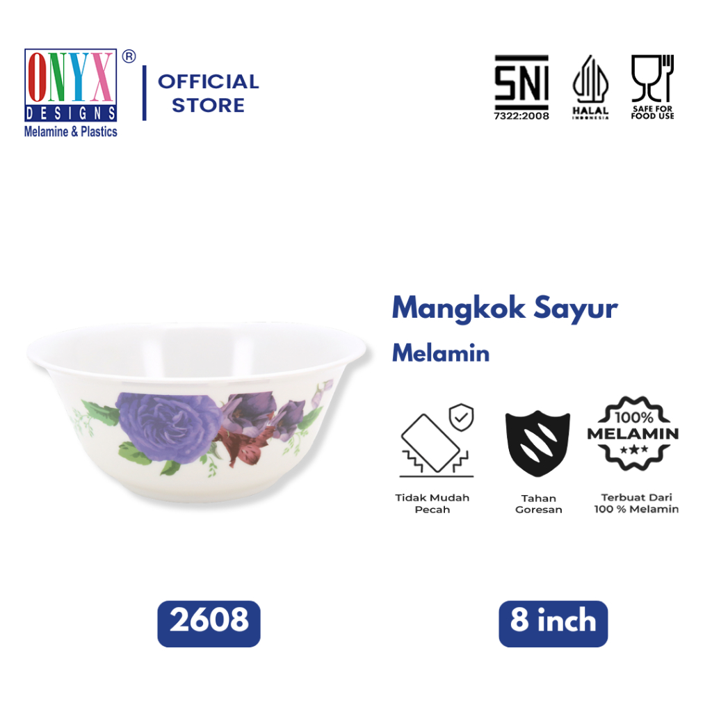 Onyx, Mangkok Saji Besar 8 inch: Melamin, Aman untuk Makanan, Halal, 2608 Motif