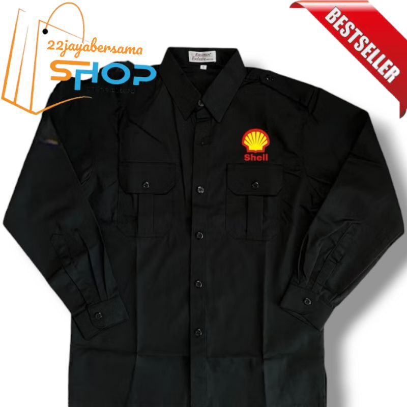 Kemeja pom Shell | kemeja kerja Shell | Seragam Shell full bordir