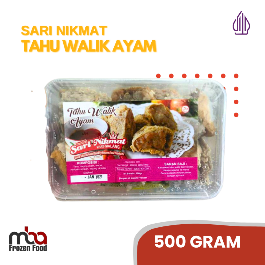 

Sari Nikmat Tahu Walik Ayam 10 pcs 500 gr /Bakso /Baksosapi /Pentol /Dagingsapi /Daging /Baso /Frozenfood /Sapi /Meatball /Aci /Tahuaci /Tahu /Gorengan /Tahubakso /Tahuwalik