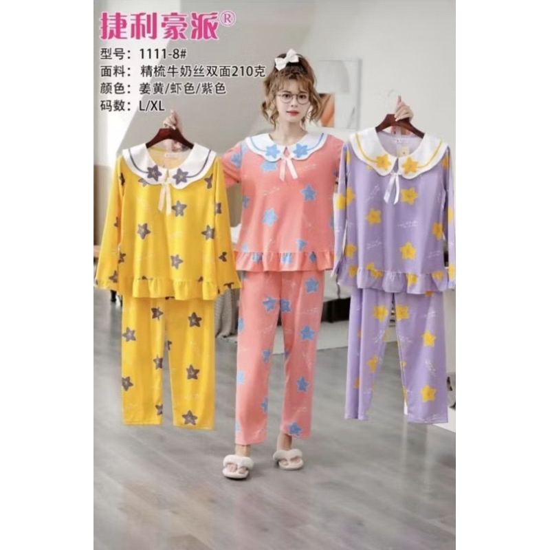 stelan baju tidur PP kerah korea