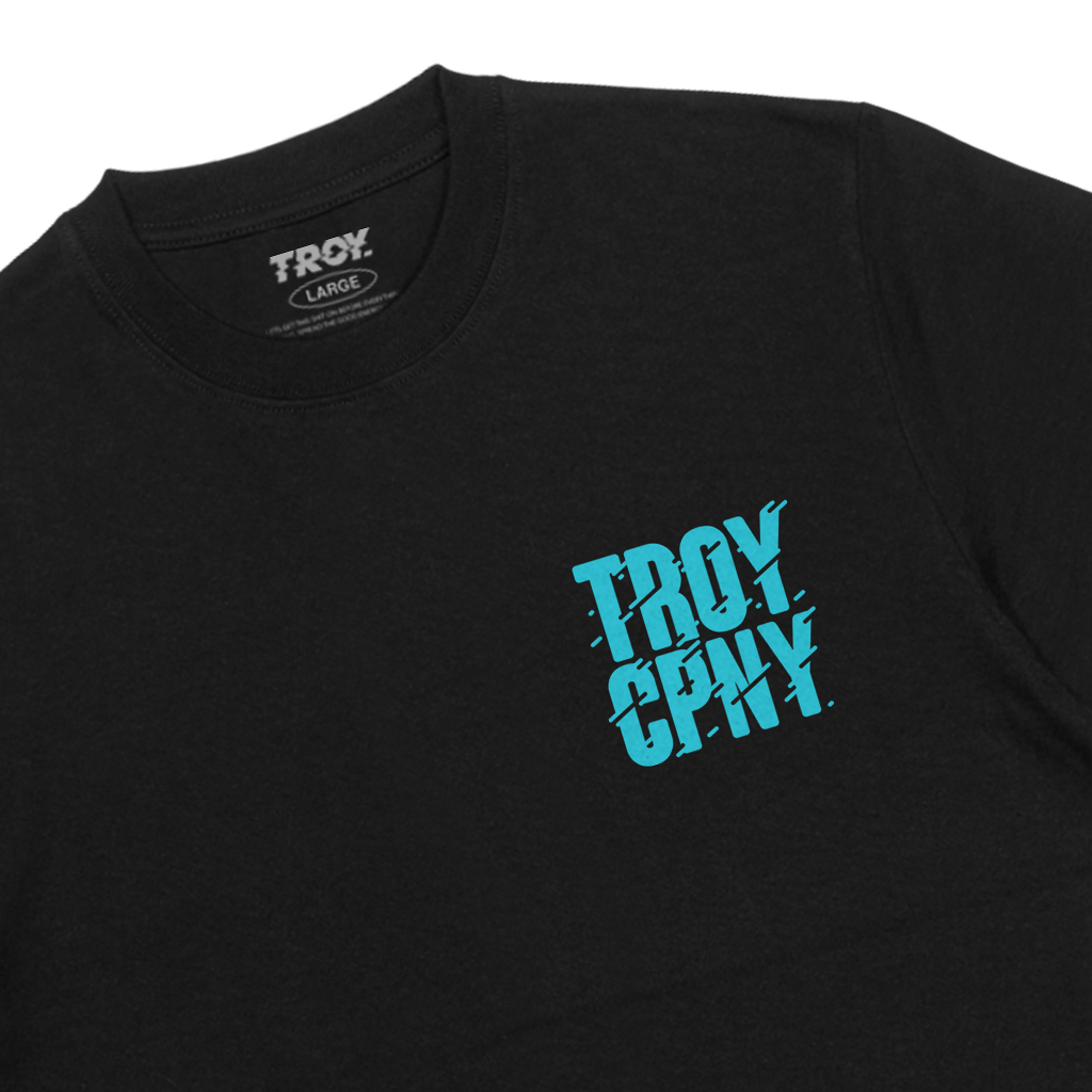 Troy Company Tshirt Black Glitch Ciano - Kaos Pria Lengan Pendek Hitam MT 2747