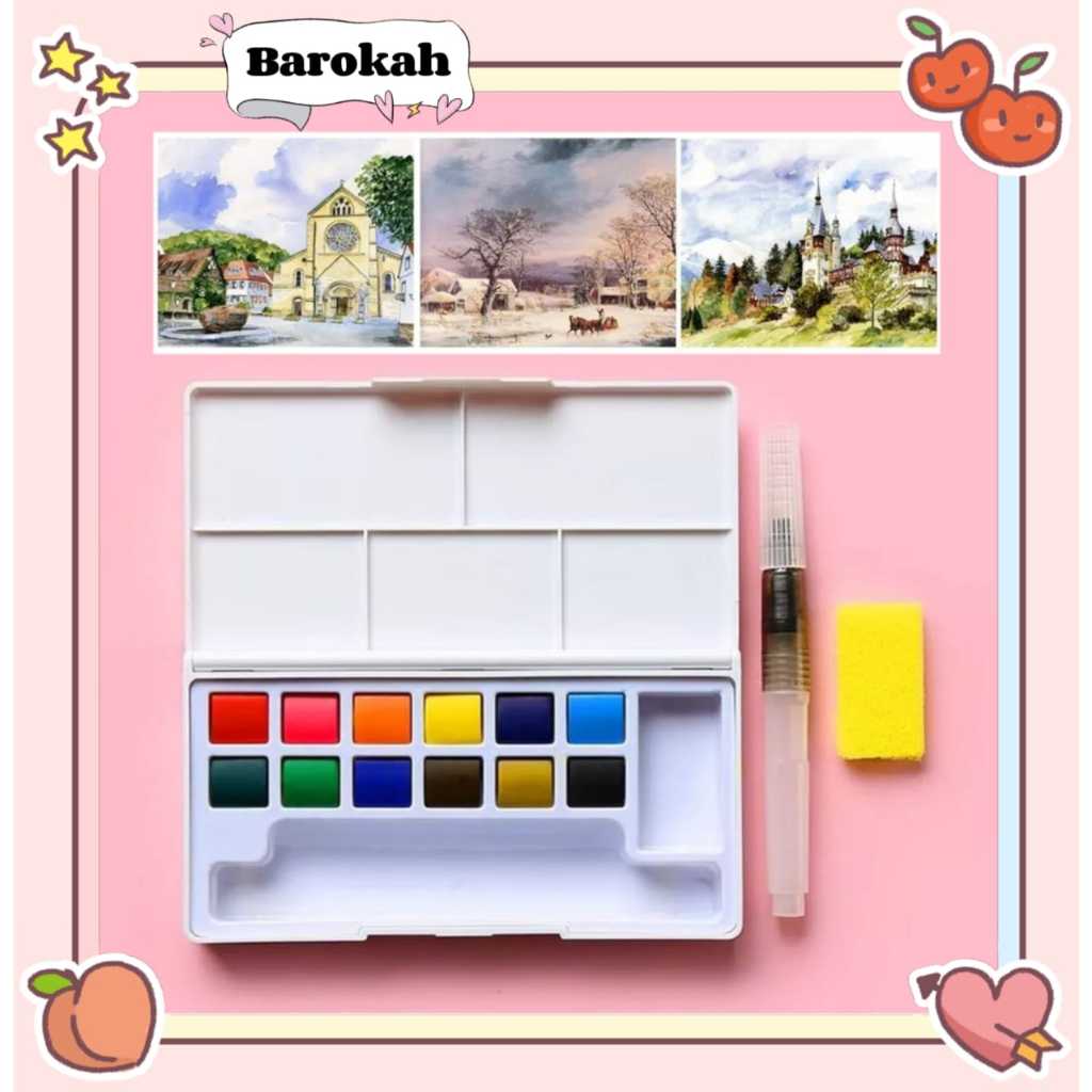 

[BAROKAH] Alat tulis | 12 set watercolor pallette termasuk pena kuas air | painting kit edukasi