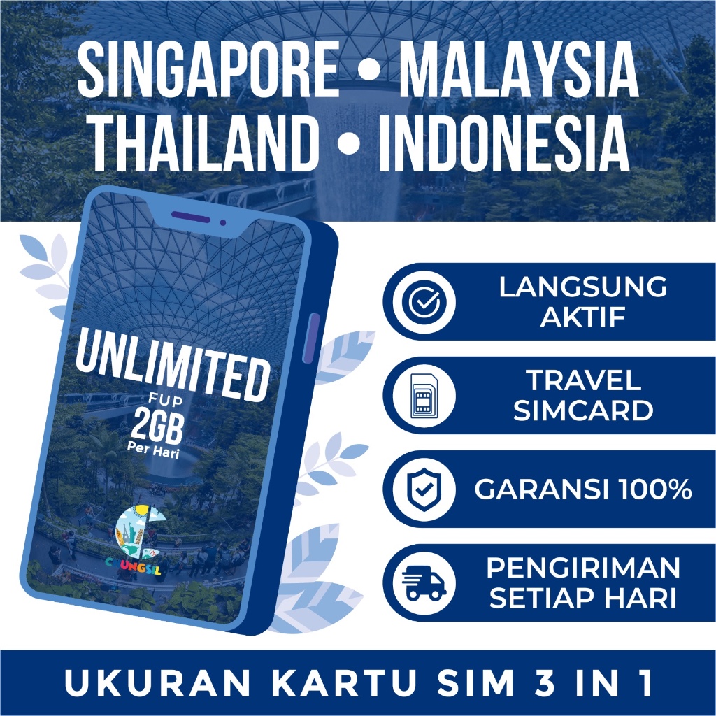 Simcard Malaysia, Singapore & Thailand Unlimited (FUP 2GB/day) Provider Singtel LANGSUNG AKTIF TANPA