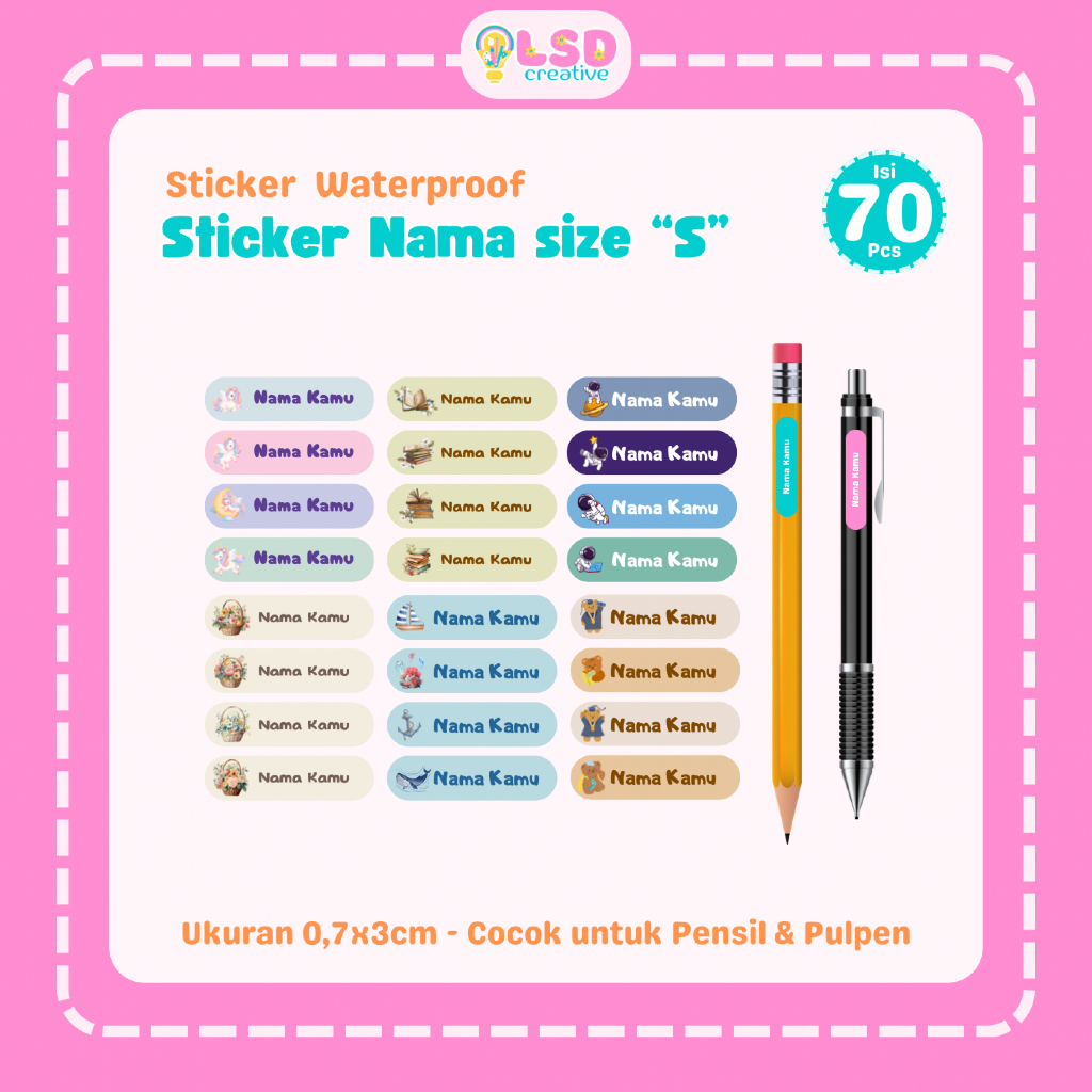 

LSD Size S Sticker Nama Waterproof Anti Air Desain Baru