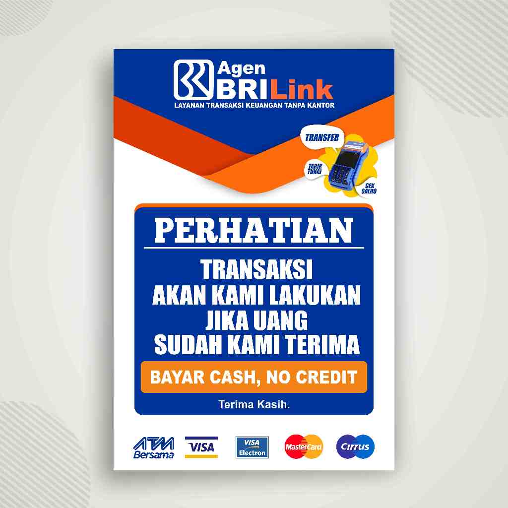 

Sticker Agen BRI Link Perhatian Transaksi uk 20x30 & 30x40