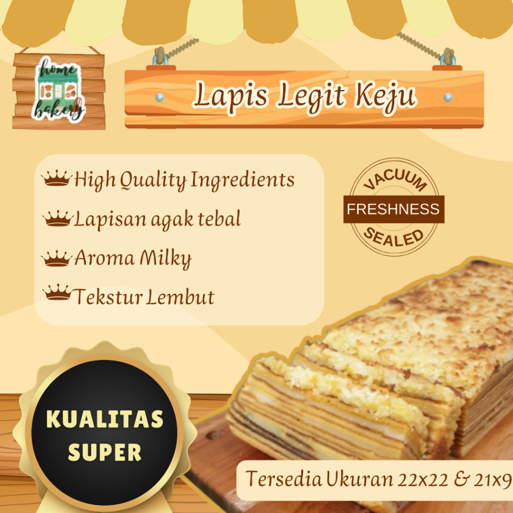 

Kue Lapis Legit Loyang 22x22 / 21x9 Keju - KUALITAS SUPER WIJSMAN