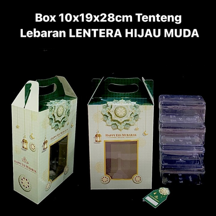 

Kotak Jinjing Kue Kering Lebaran Kardus Tenteng Cookies Idul Fitri Lentera Hijau Muda 10x19x28 Isi 4 Toples Jar 800 ml