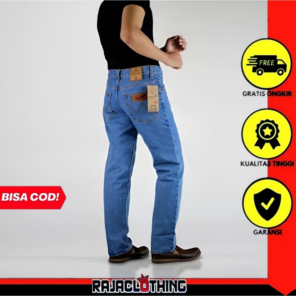 RCL - Celana Jeans Wrangler Biru Muda Standar Reguler Original Pria Size 28-38 Panjang Standar Regul