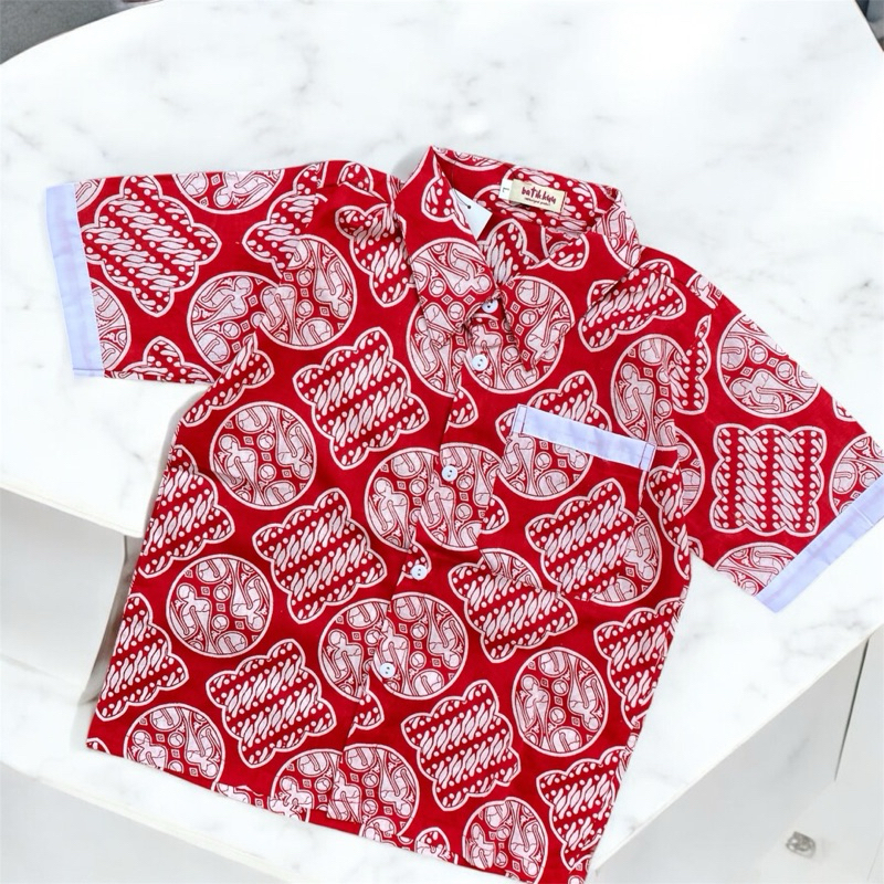 ATASAN BATIK ANAK BLUS & KEMEJA ANGUN MERAH PUTIH MOTIF JAGAT CEWEK COWOK BAHAN KATUN