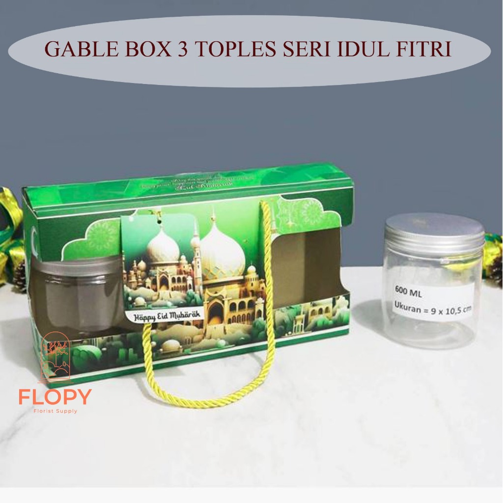 

Gable Box 3 Toples Jar Seri Idul fitri/Dekorasi Idul Fitri/Box Souvenir Hampers Idul Fitri/ Kotak Kue Lebaran