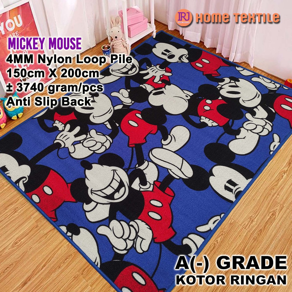 A(-) Grade Mickey Mouse karpet 150 cm x 200 cm anti slip playmat anak bayi motif kartun karakter mod