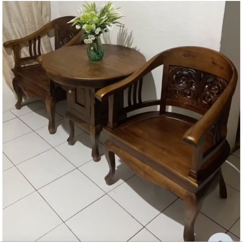 KURSI TEARAS BETAWI LENONG UKIR KAYU JATI TUA | KURSI BETAWI LENONG KURSIBTERAS BETAWI KURSI LENONG 