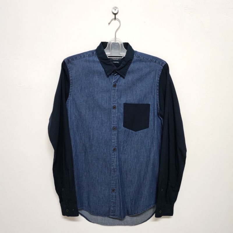 Kemeja  Pria Jeans Kombinasi Merek Zara / Kemeja Laki Jeans