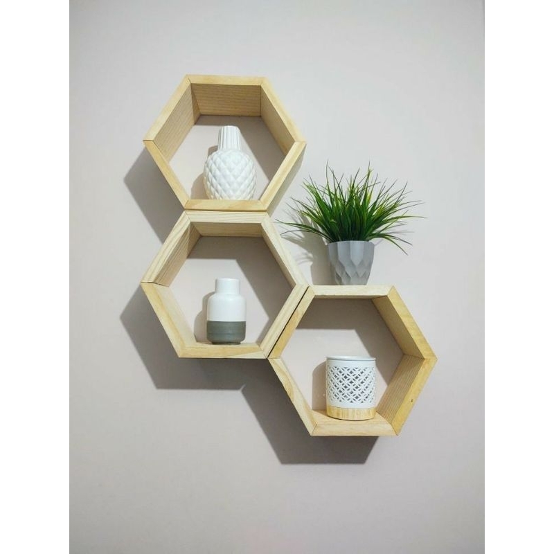 Hiasan Dinding Hexagonal Aestetik Bahan Jati Belanda