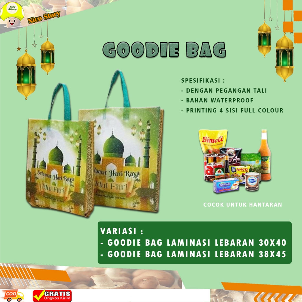 

(ncs) Goodie Bag Laminasi Lebaran Idul Fitri totebag tebal premium parcel hempers bingkisan sembako tas kain spounbon tali