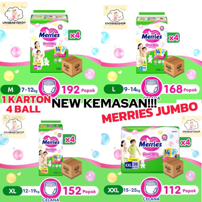 MERRIES PANTS JUMBO 4 BALL 1 KARTON M48, L42, XL38, XXL28 POPOK CELANA