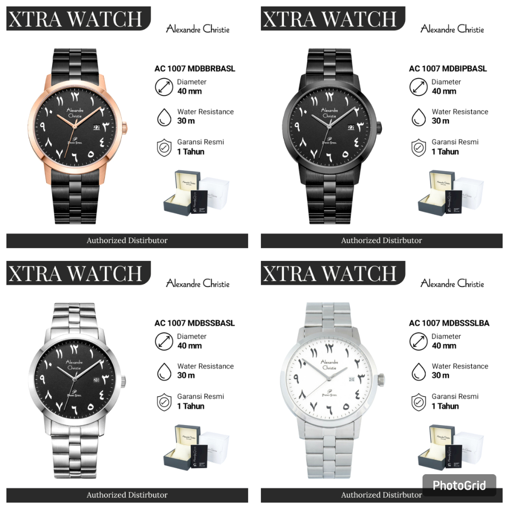 Jam Tangan Pria AC Alexandre Christie 1007 Angka Arab Tanggal Aktif Original - Stainless Steel - Gar