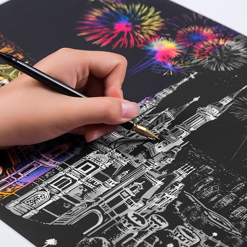 

LUKISAN GORES DIY SCRATCH DRAWING GLITER PAINT DENGAN GORESAN GEMERLAP