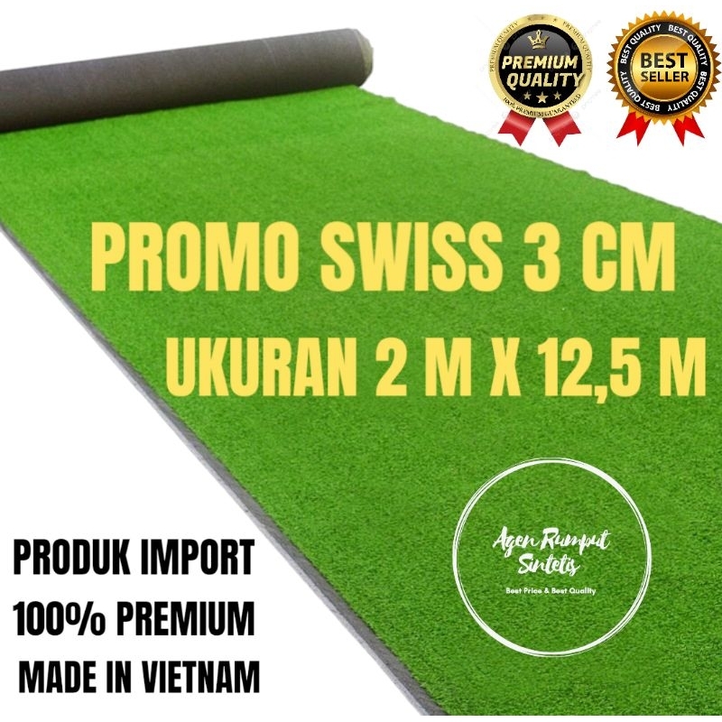KARPET RUMPUT SINTETIS 1 ROLL UKURAN 2X12,5 METER TIPE SWISS TEBAL 3 CM