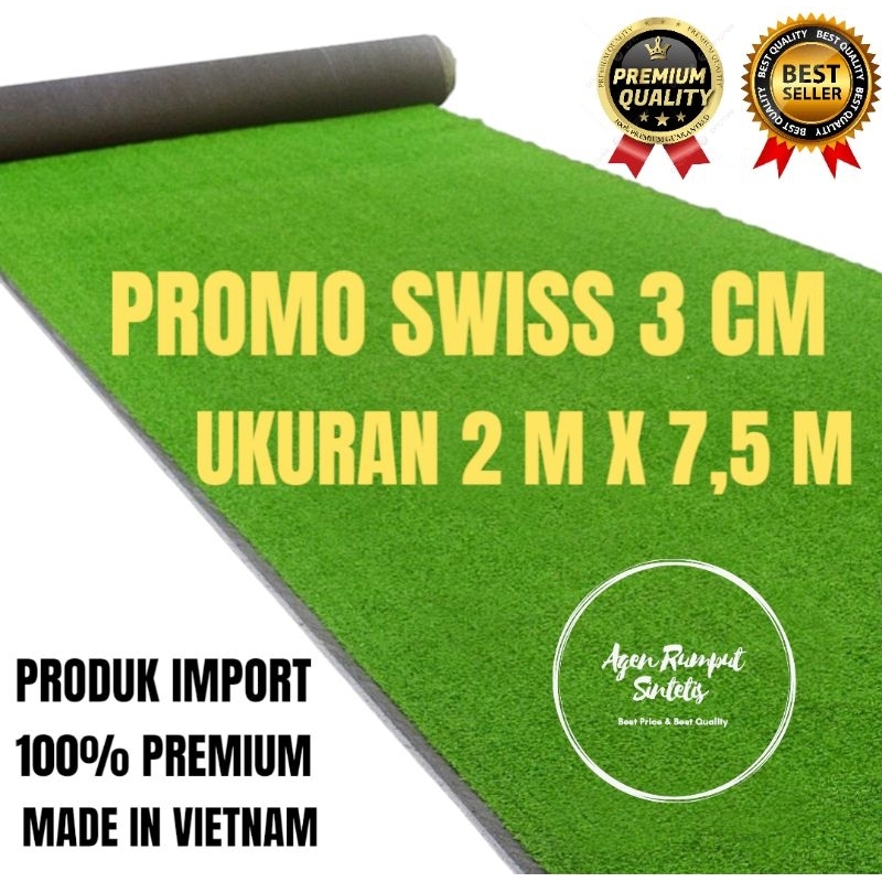KARPET RUMPUT SINTETIS 1 ROLL UKURAN 2X7,5 METER TIPE SWISS TEBAL 3 CM