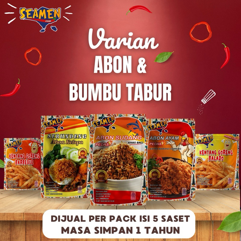 

ABON & BUMBU TABUR SEAMEN FOOD isi 5 saset. Masa simpan 1 tahun