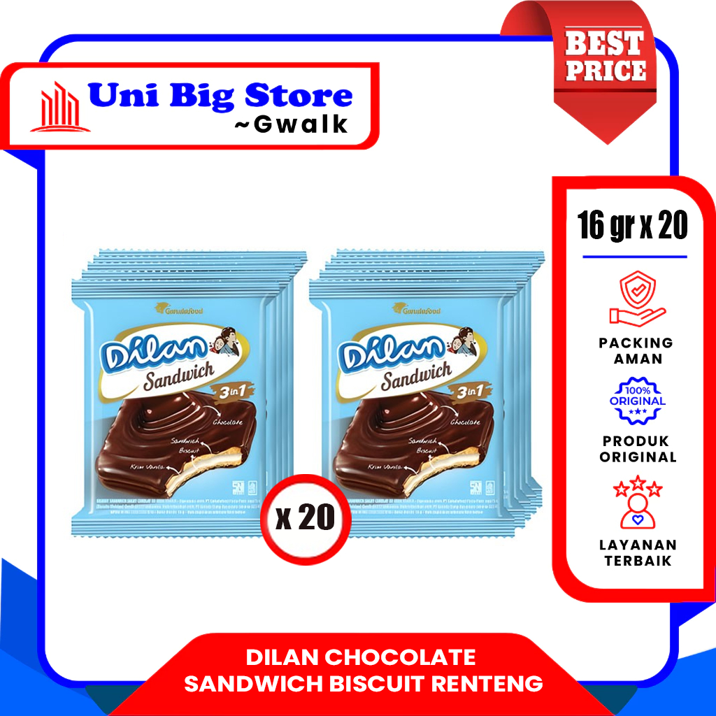 

DILAN CHOCOLATE BISCUIT SANDWICH 3IN1 RENTENG PACK - (16 gr x 20 pcs)