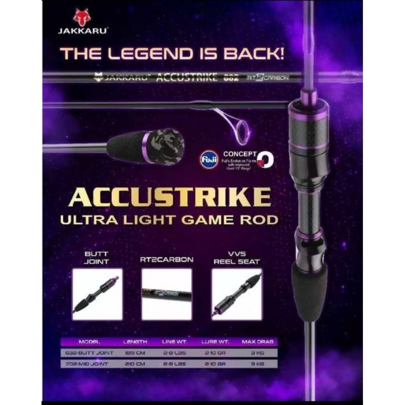 Joran Pancing Jakkaru Accustrike 2-8lb 702 Joran Ultralight Solid Carbon