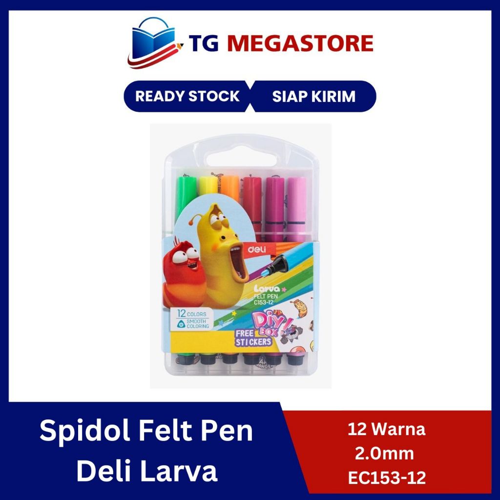 

Spidol Felt Pen Deli Larva 12 Warna 2.0mm - EC153-12
