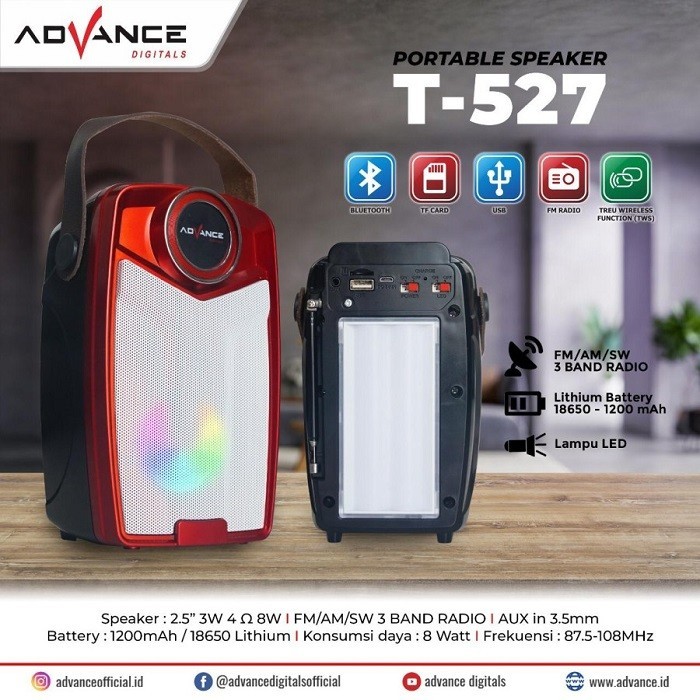 SPEAKER BLUETOOTH + LAMPU EMERGENCY MUSIC BOX RADIO FM/AM/SW PLUS LAMPU LED T-527 | ADVANCE
