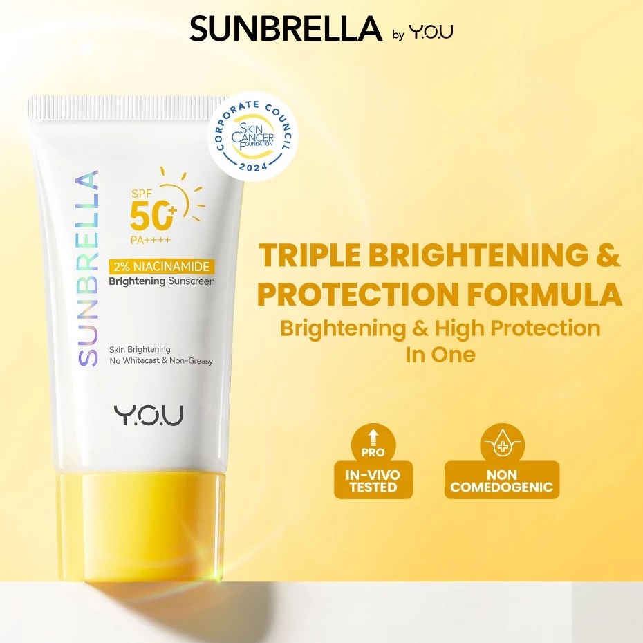 YOU Sunbrella 2% Niacinamide Brightening Sunscreen SPF 50 PA+++ Mencerahkan Kulit Kusam