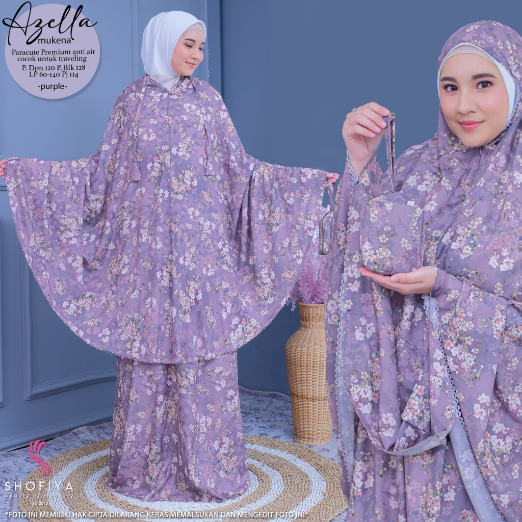 Mukena Traveling Azella 2in 1 Resliting Dewasa Paracute Premium Jumbo terbaru 2025 Anti AIr Free Tas