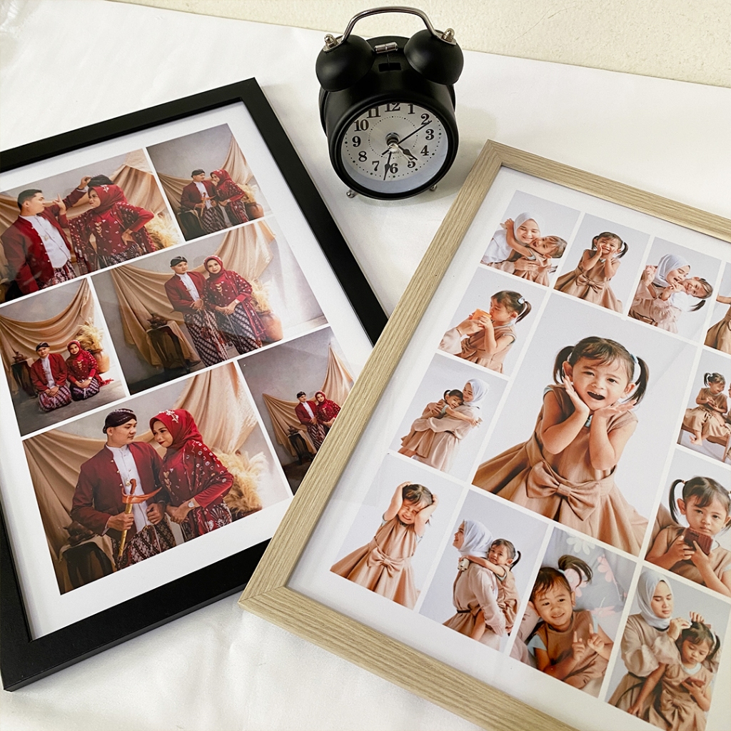 Custom Photo Kolase Aesthetic A4 (30X21Cm) I Bingkai Kayu Dekorasi Dinding Foto Keluarga Sahabat