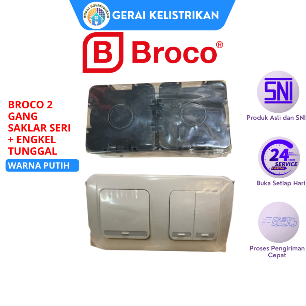 BROCO 2 gang saklar seri + engkel tunggal