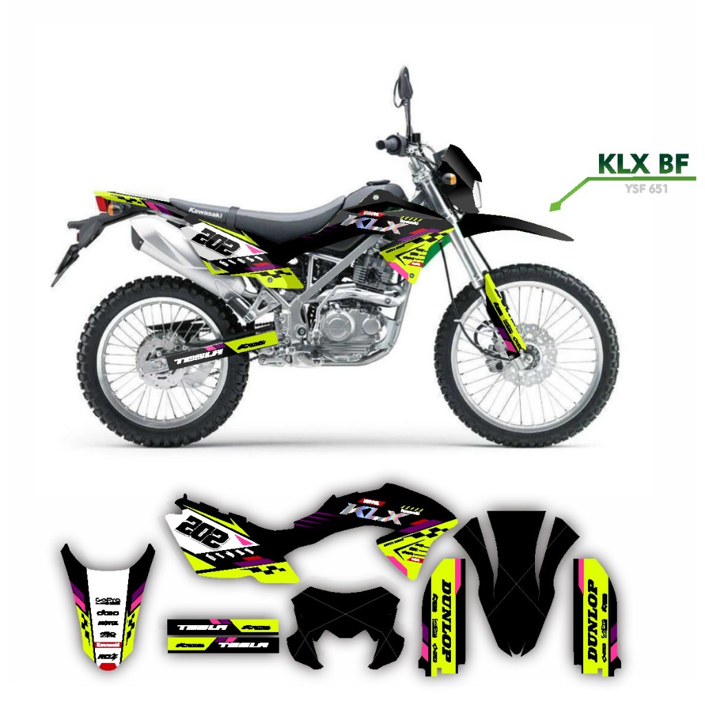 Decal Stiker klx bf Dekal Sticker Striping motif hitam abu list kuning cuting hologram simple simple