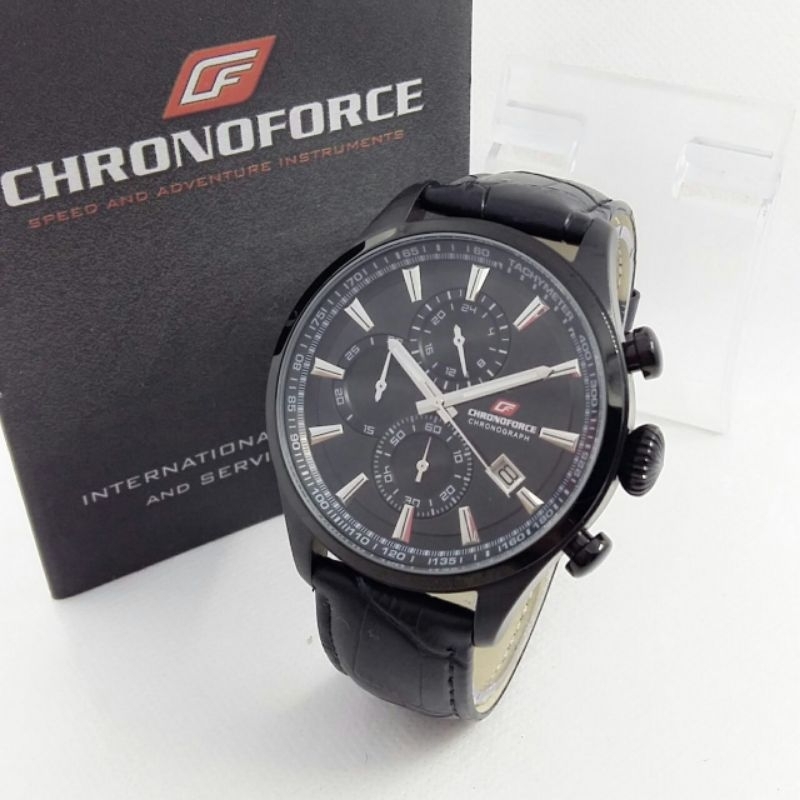 Jam Tangan Pria Chronoforce 5239 Chronograp Tanggal Aktif Tali Kulit Free Box dan Garansi