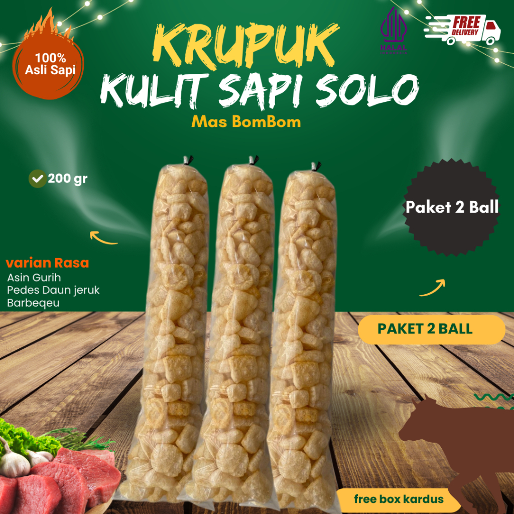 

Paket 2 Ball Krupuk Rambak Kulit Sapi dorokdok termurah Cap Mas Bombom 200 gr