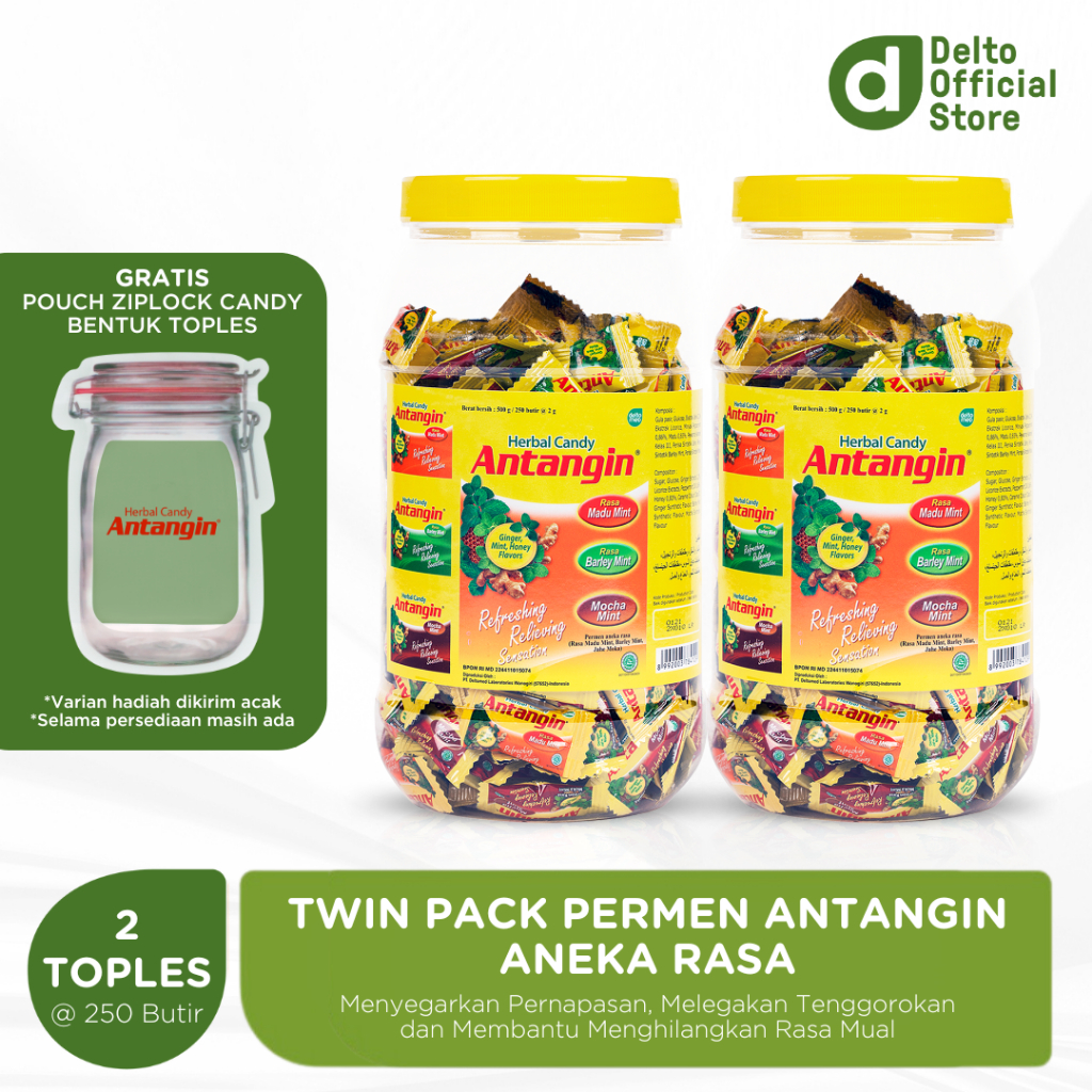 

Twin Pack Antangin Permen Herbal Toples 250 Butir Aneka Rasa Madu Honey Barley Mocha Mint - Melegakan Menyegarkan Tenggorokan Mengurangi Mual