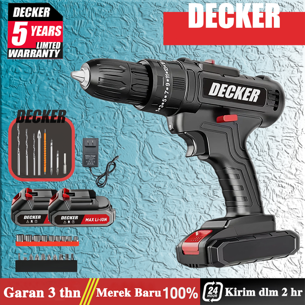 PROMO Decker Mesin Bor Bor Baterai Bor Listrik Bor Tanpa Kabel Mesin Cordless Screwdriver Murah Bor