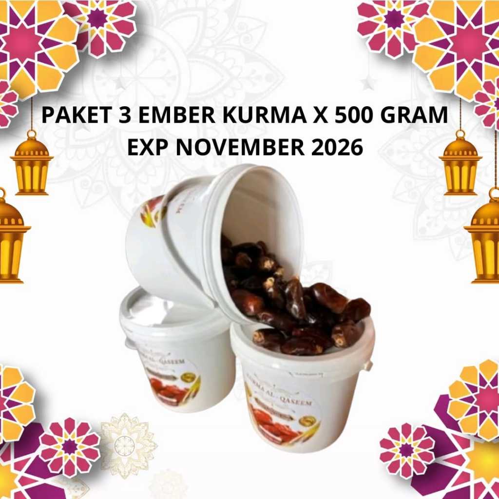 

Paket Hemat 3 Ember [ 1,5 Kg ] Kurma Al Qaseem – Manis Alami dan Segar!
