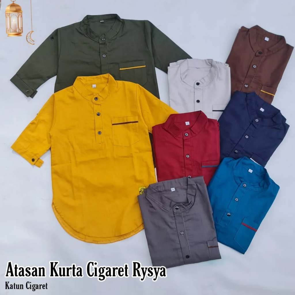 Kemeja Koko Kurta Remaja Katun Cigaret Rysya 4-14 Tahun// Atasan Kemko Anak Laki-Laki remaja cigaret