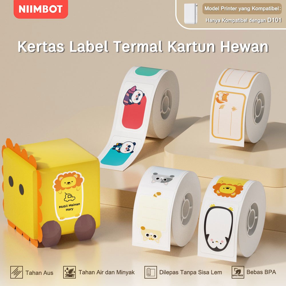 

NIIMBOT D101 Label Termal dengan Motif Kartun, Stiker Tahan Air dan Tahan Minyak untuk Nama