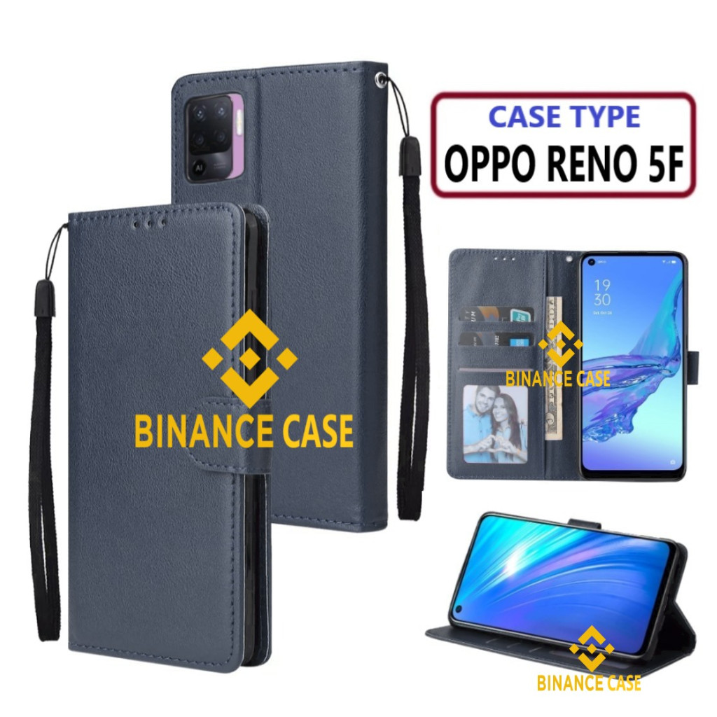 LEATHER FLIP CASE OPPO RENO 5F CASE KULIT FLIP WALLET LEATHER KULIT PREMIUM SARUNG BUKA TUTUP KESING