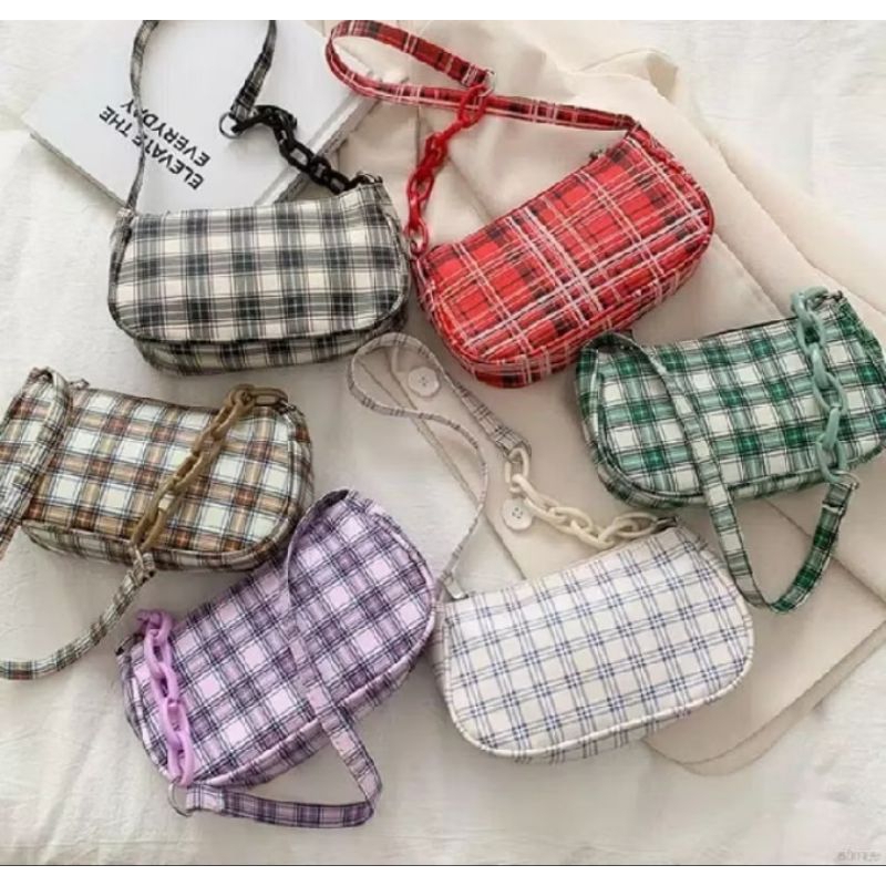 TAS BURBERRY Tas Motip kotak kotak SHOLDER BAG Wanita Tas Bahu  Wanita Korea