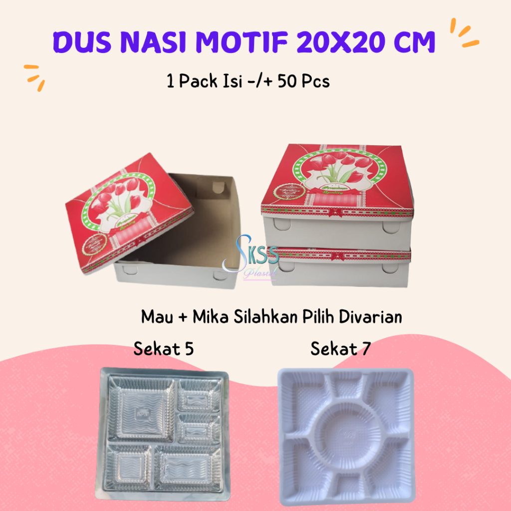 Dus Nasi Kotak Motif Bunga 20x20 I Kotak Nasi Makanan 20 x 20
