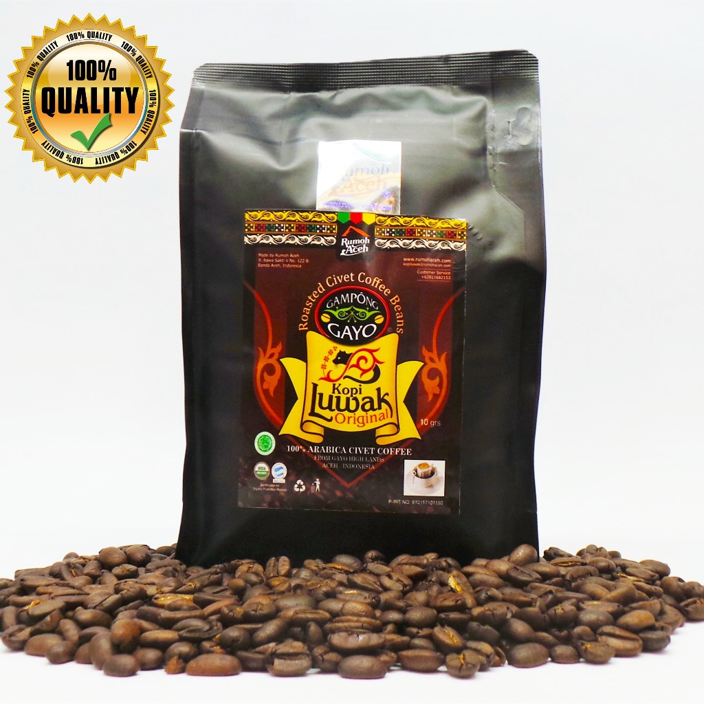 

Kopi Luwak Arabika Gayo BIJI 100gr Kopi Rumoh Aceh Halal Organik