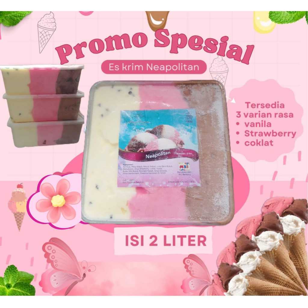 

Es Krim Ice Cream Eskrim Neapolitan 2 Liter Vanilla Coklat Strawberry M33 KIC Bandung