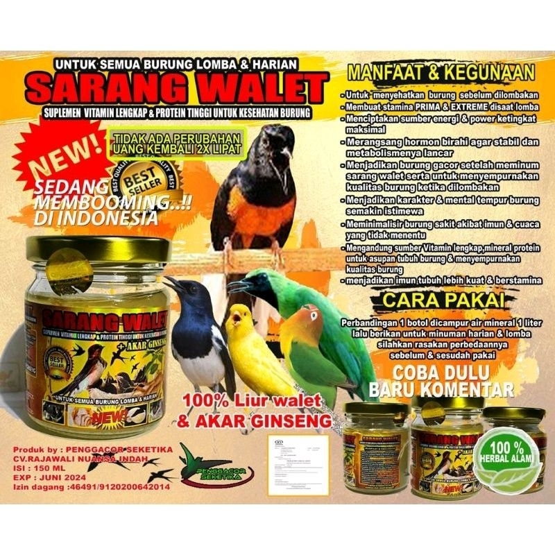 Sarang Walet 150cc Penggacor Vitamin Suplemen Penggacor Burung Vitamin Untuk Burung Murai Kacer kena