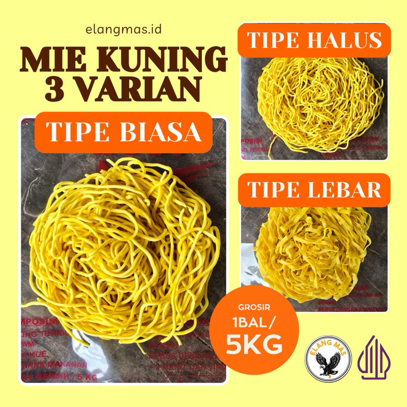 

mie Kuning Kering 3 Varian 1bal(5KG) Grosir Merek Elang Mas Asli Padang