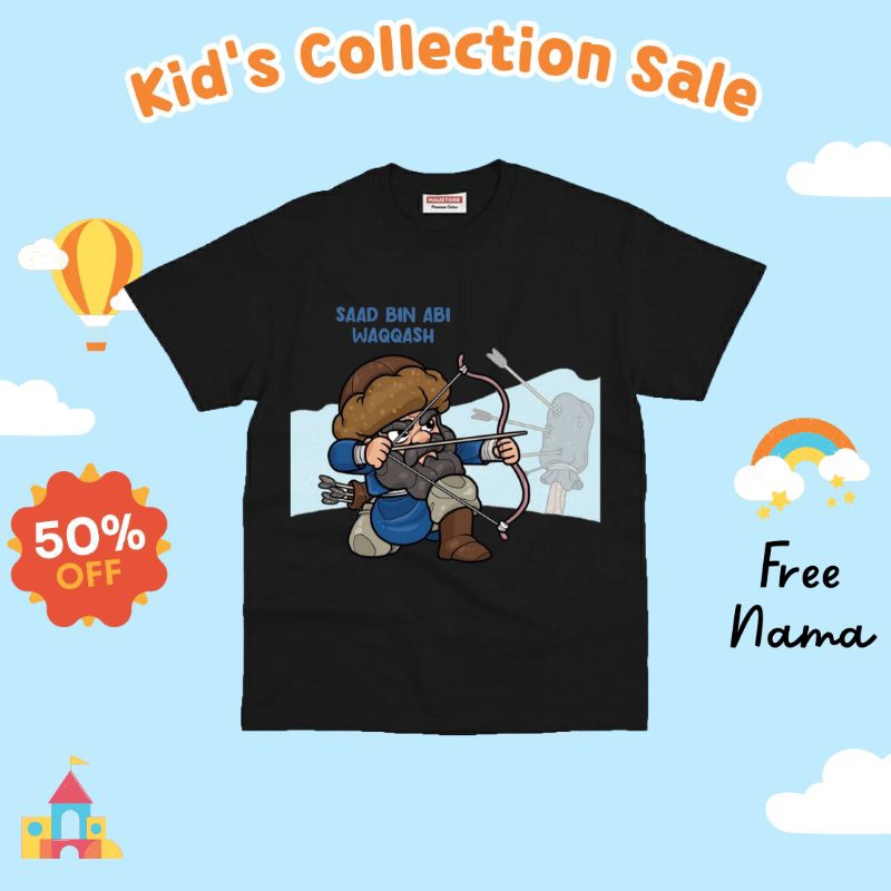 Baju Kaos Anak Edisi Islami Sahabat Nabi - Saad Bin Abi Waqqash - Tshirt Anak Fashion Anak Free Nama