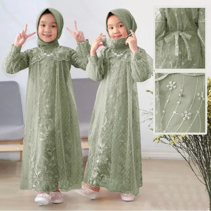 Gamis Anak Dres Pesta Brukat Tile Kondangan Maxi Dress Kekinian